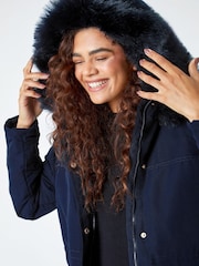 Roman Blue Faux Fur Hood Parka Coat - Image 5 of 5