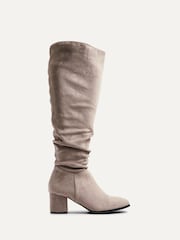 Linzi Brown Margot Faux Suede Square Toe Block Heel Knee High Boots - Image 2 of 5
