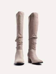 Linzi Brown Margot Faux Suede Square Toe Block Heel Knee High Boots - Image 3 of 5