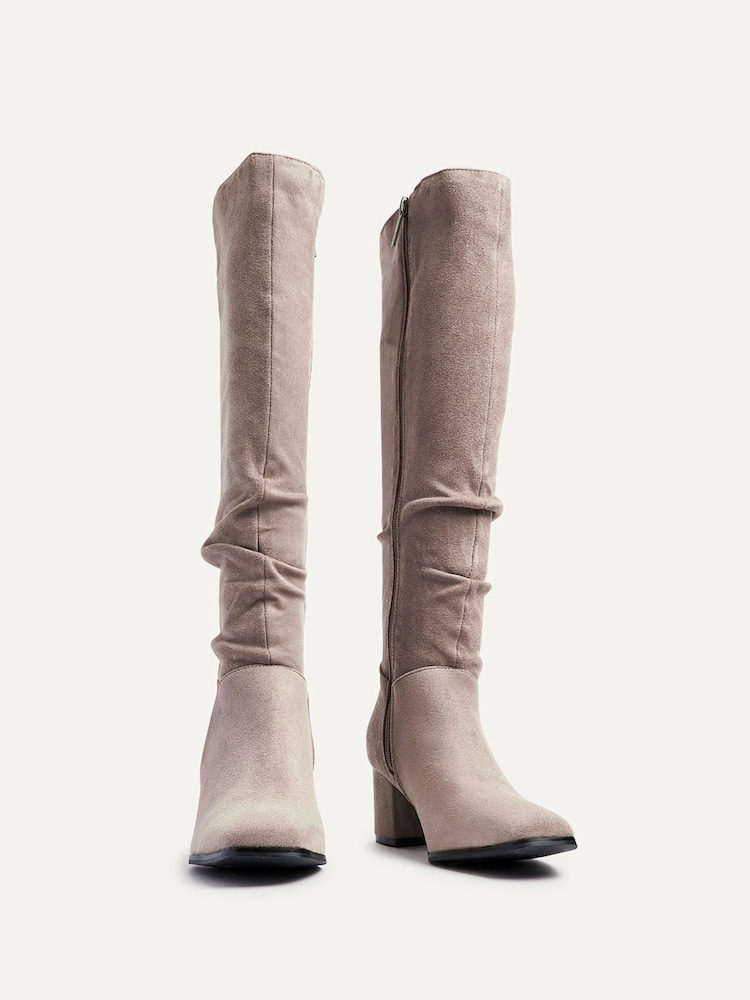 Linzi Brown Margot Faux Suede Square Toe Block Heel Knee High Boots - Image 3 of 5