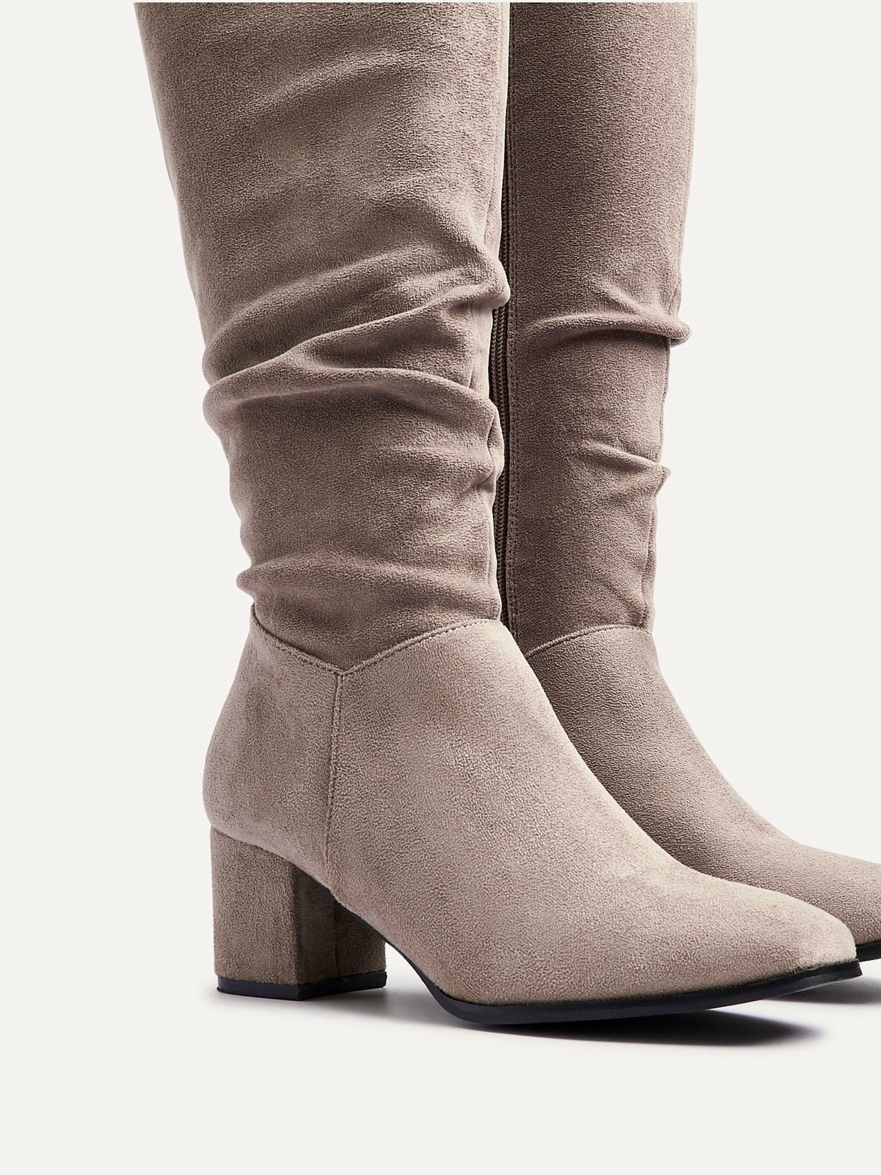 Linzi Brown Margot Faux Suede Square Toe Block Heel Knee High Boots