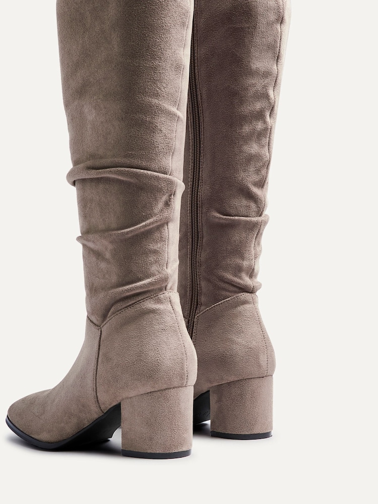 Linzi Brown Margot Faux Suede Square Toe Block Heel Knee High Boots - Image 5 of 5