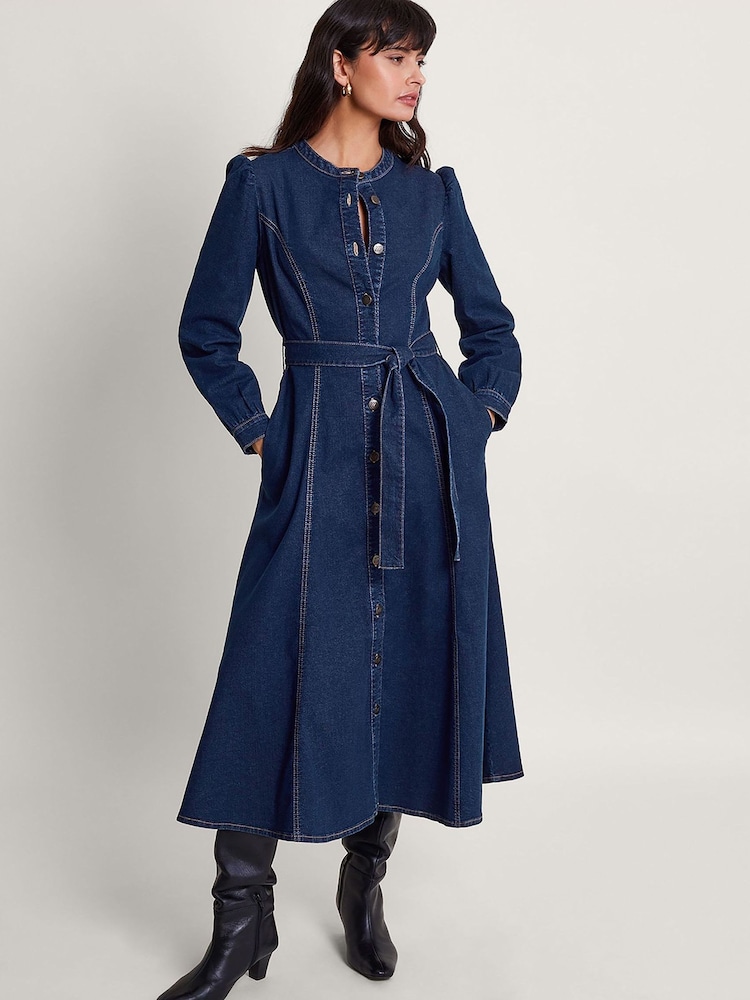 Monsoon Blue Lulu A-Line Denim Dress - Image 2 of 6