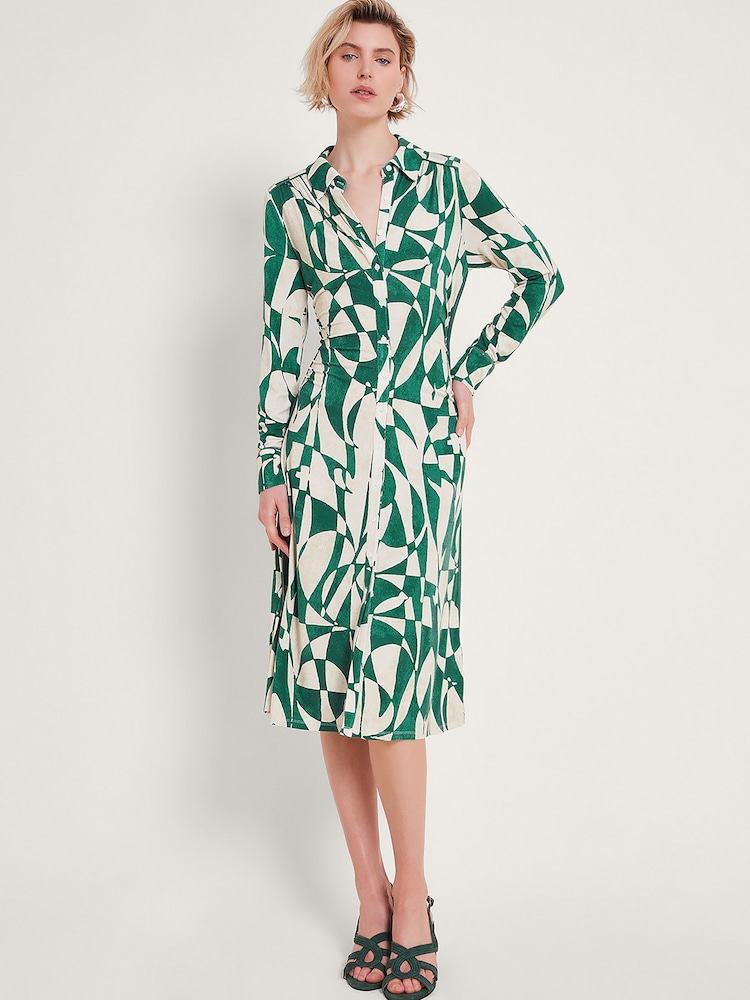 Monsoon Green Print Shirt Dress - Image 1 of 5