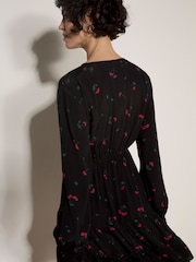Apricot Black Cherry Print Crepe Mini Dress - Image 2 of 4