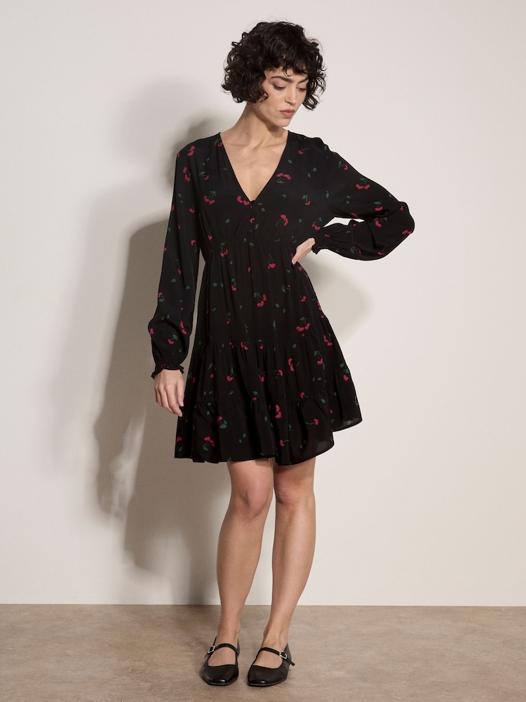Apricot Black Cherry Print Crepe Mini Dress - Image 4 of 4