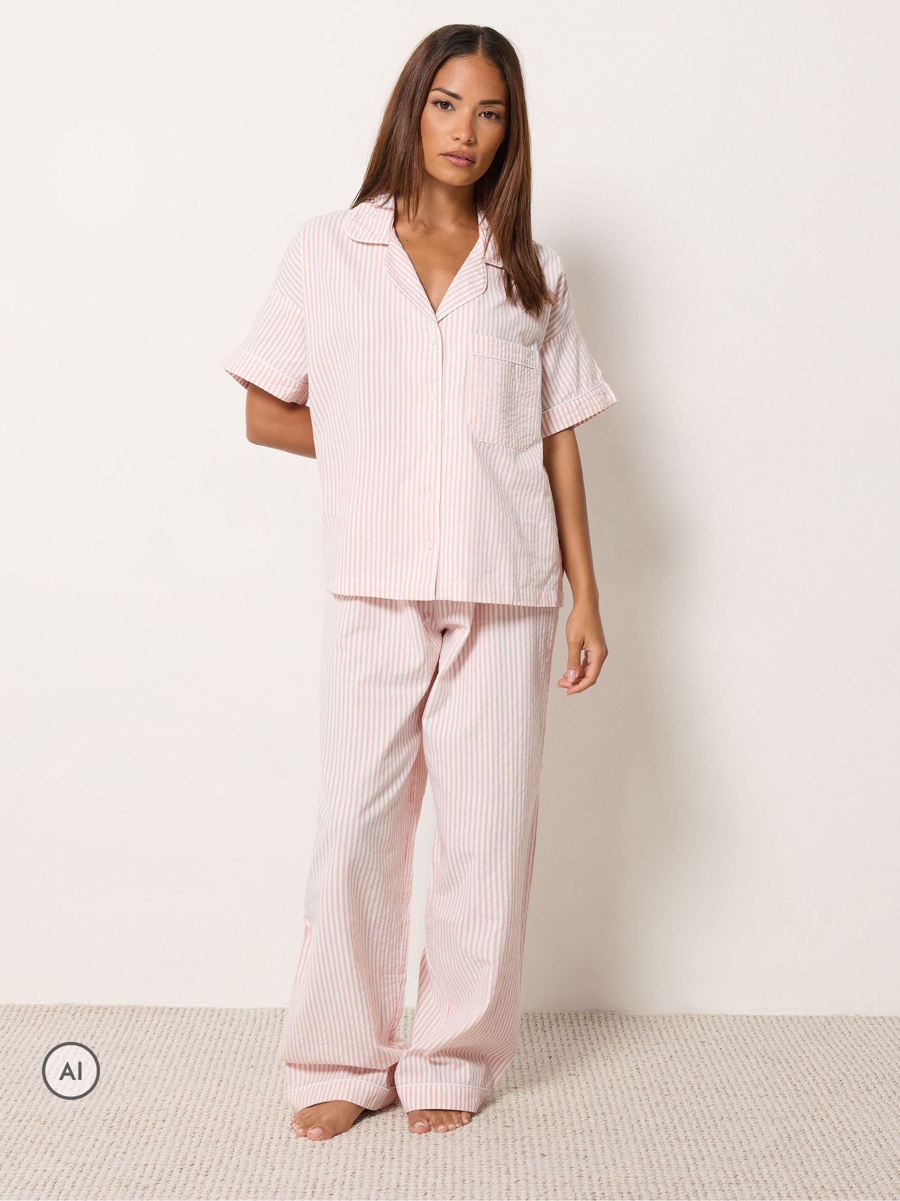 Pixiegirl Petite Women's Pink Stripe Wide Leg Pyjamas Set - Image 1