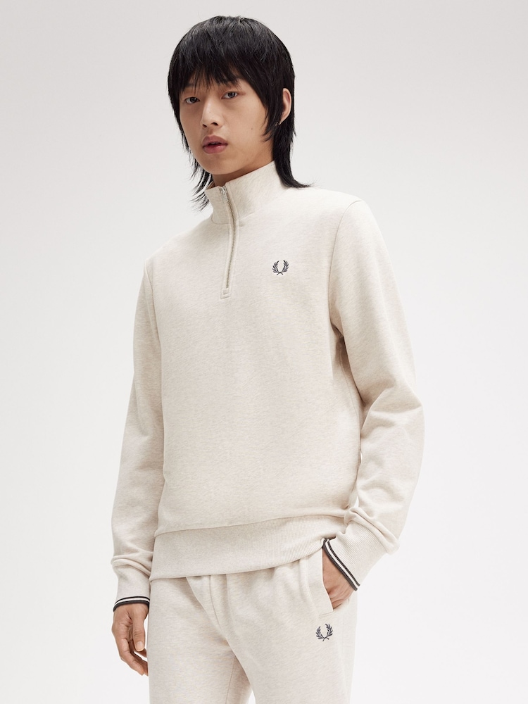 Fred Perry Mens 100% Cotton Quarter Zip Sweatshirt - Image 1 of 4