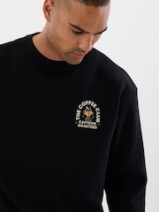 Threadbare Black Heavyweight Relaxed Fit Coffee Club Graphic Print Sweatshirt - Image 3 of 5