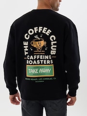 Threadbare Black Heavyweight Relaxed Fit Coffee Club Graphic Print Sweatshirt - Image 5 of 5