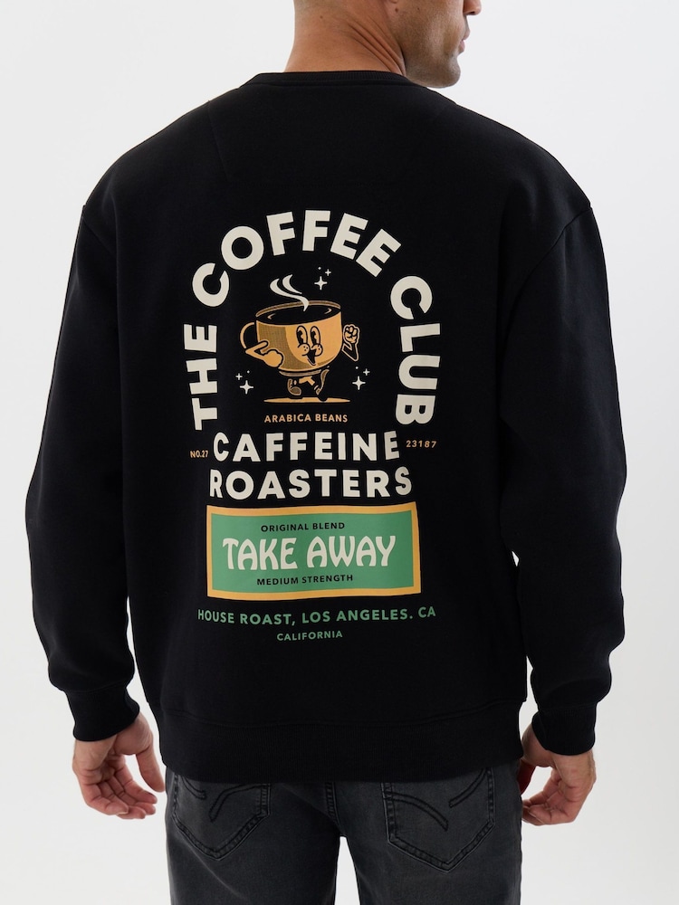 Threadbare Black Heavyweight Relaxed Fit Coffee Club Graphic Print Sweatshirt - Image 5 of 5 Threadbare Black Heavyweight Relaxed Fit Coffee Club Graphic Print Sweatshirt - Image 5 of 5