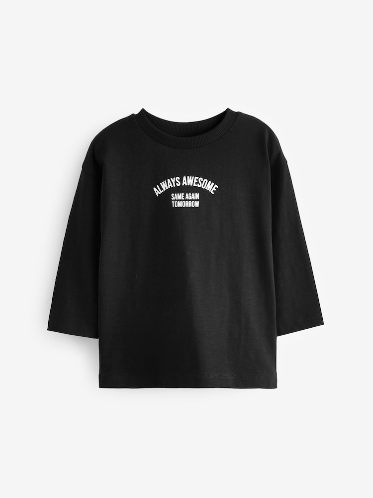 Schwarz mit Schriftzug - Langarm-T-Shirt, überwiegend uni (3M.–7J.) - Bild 1 von 3 Schwarz mit Schriftzug - Langarm-T-Shirt, überwiegend uni (3M.–7J.) - Bild 1 von 3