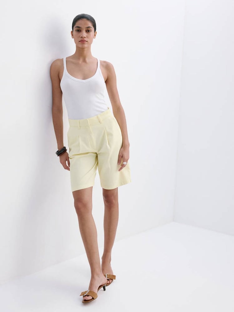 Mango Yellow Denim Bermuda Shorts - Image 1 of 7