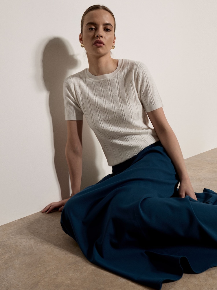 Apricot White Pointelle Hearts Knitted T-Shirt - Image 2 of 4