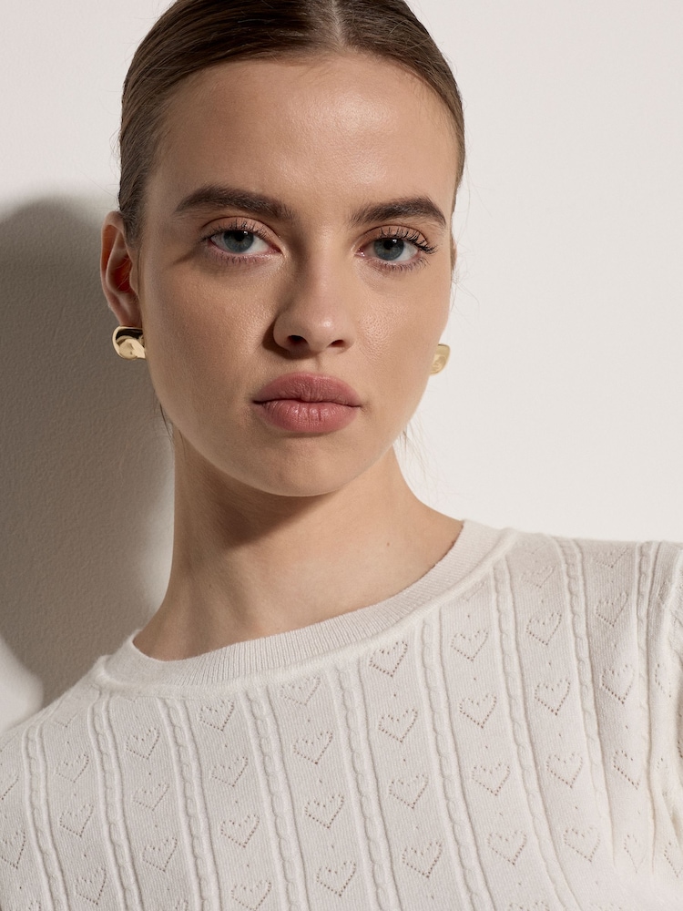 Apricot White Pointelle Hearts Knitted T-Shirt - Image 4 of 4