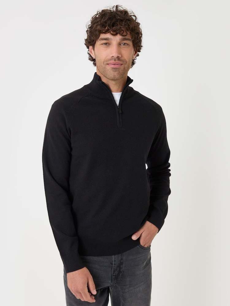 Threadbare Black Cotton Rich Textured Quarter Zip Jumper - Image 1 of 5 Threadbare Black Cotton Rich Textured Quarter Zip Jumper - Image 1 of 5
