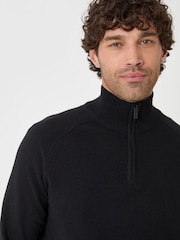 Threadbare Black Cotton Rich Textured Quarter Zip Jumper - Image 2 of 5