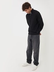 Threadbare Black Cotton Rich Textured Quarter Zip Jumper - Image 4 of 5
