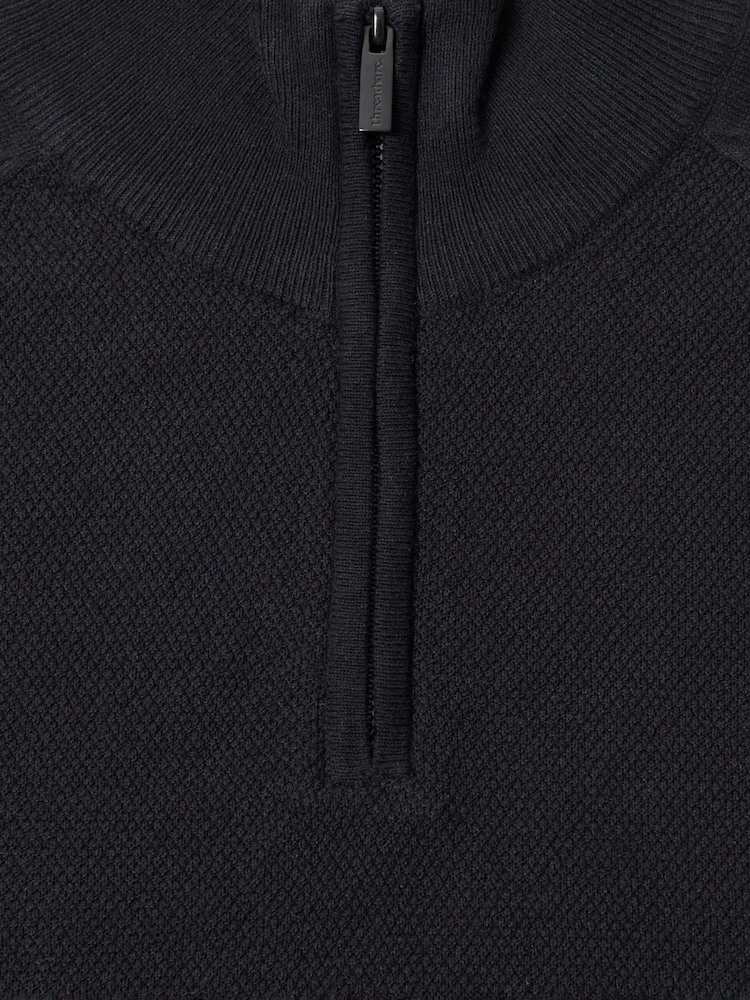 Threadbare Black Cotton Rich Textured Quarter Zip Jumper - Image 5 of 5 Threadbare Black Cotton Rich Textured Quarter Zip Jumper - Image 5 of 5