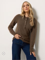 Long Tall Sally Brown Half Button Knitted Jumper - Image 1 of 6