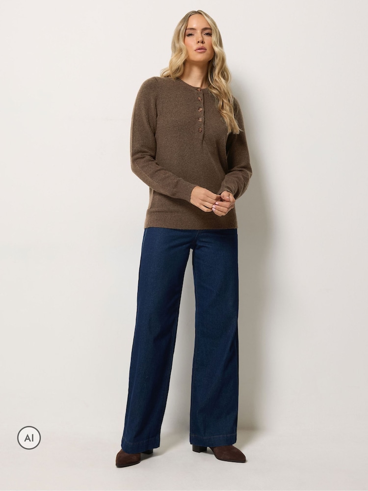 Long Tall Sally Brown Half Button Knitted Jumper - Image 2 of 6 Long Tall Sally Brown Half Button Knitted Jumper - Image 2 of 6