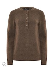Long Tall Sally Brown Half Button Knitted Jumper - Image 5 of 6