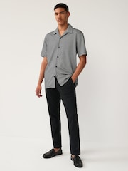 Black/White Geo Cuban Collar Textured Jersey Short Sleeve 100% Cotton Shirt - Image 3 of 8