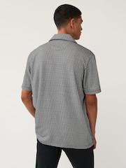 Black/White Geo Cuban Collar Textured Jersey Short Sleeve 100% Cotton Shirt - Image 4 of 8