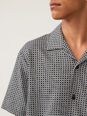 Black/White Geo Cuban Collar Textured Jersey Short Sleeve 100% Cotton Shirt - Image 5 of 8