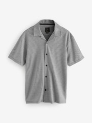 Black/White Geo Cuban Collar Textured Jersey Short Sleeve 100% Cotton Shirt - Image 6 of 8