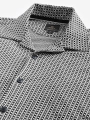 Black/White Geo Cuban Collar Textured Jersey Short Sleeve 100% Cotton Shirt - Image 7 of 8