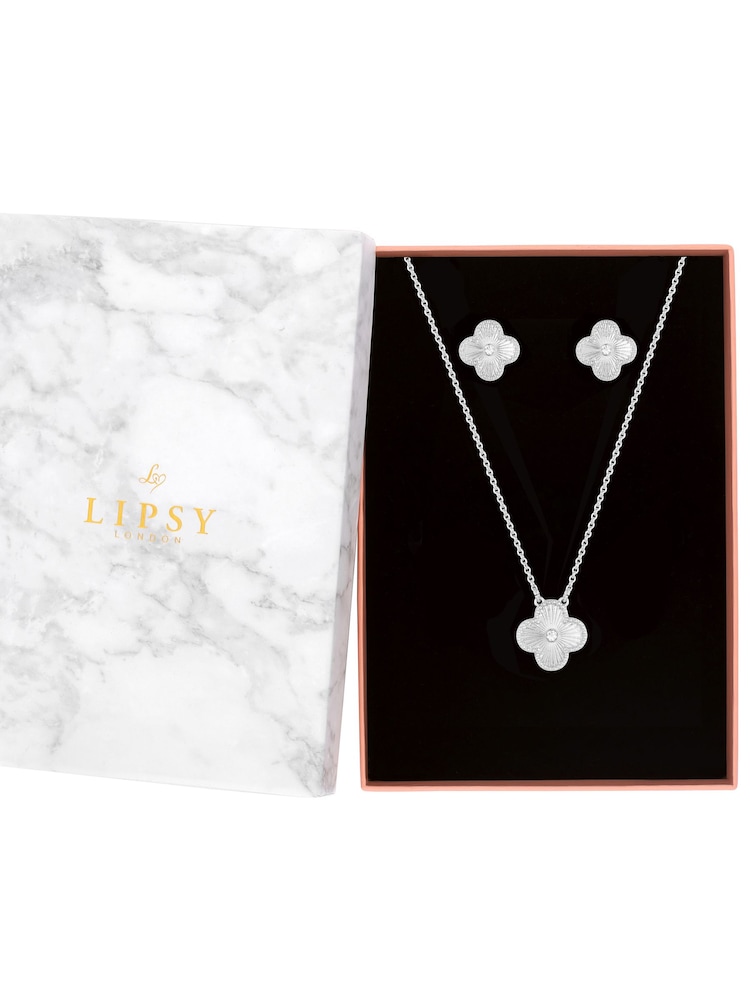 Lipsy Jewellery Silver Floral Clover Set - Gift Boxed - Image 1 of 4