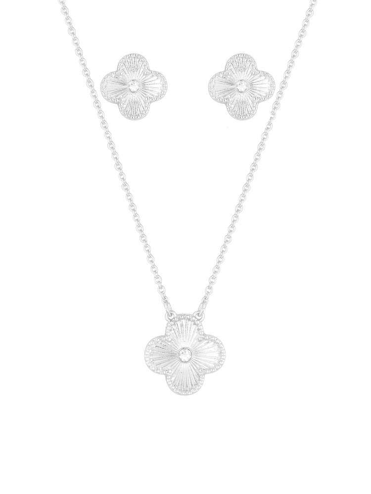 Lipsy Jewellery Silver Floral Clover Set - Gift Boxed - Image 2 of 4