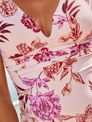 Ecru Cream Floral Plunge Tummy Shaping Control Swimsuit - Image 5 of 6