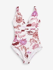 Ecru Cream Floral Plunge Tummy Shaping Control Swimsuit - Image 6 of 6