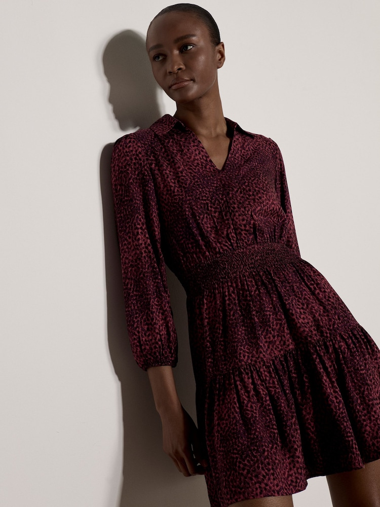 Apricot Red Blurred Spot Shirt Mini Dress - Image 1 of 4 Apricot Red Blurred Spot Shirt Mini Dress - Image 1 of 4