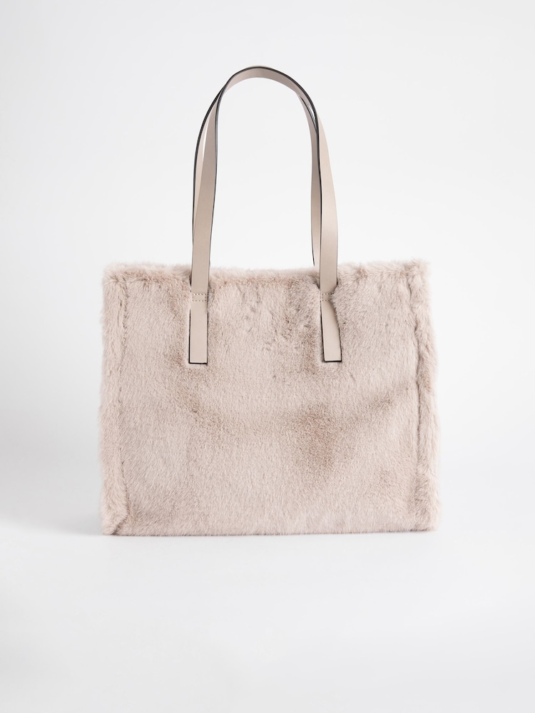 Grey Faux Fur Shopper Bag - Image 1 of 5