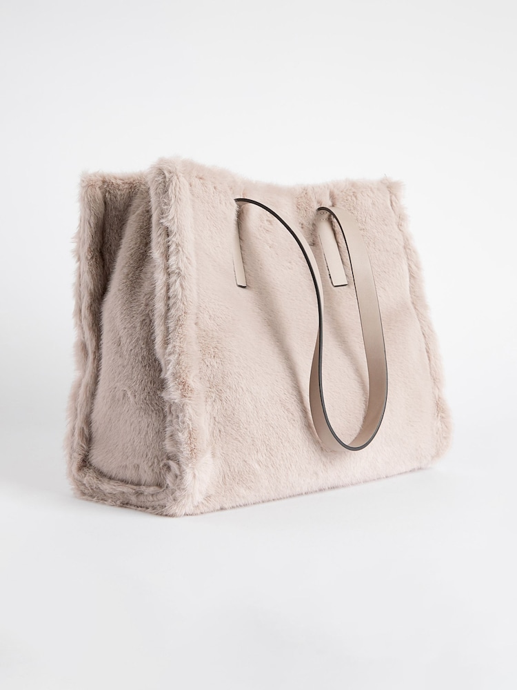 Grey Faux Fur Shopper Bag - Image 2 of 5