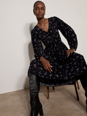 Apricot Black Vintage Floral Smocked Midi Dress - Image 2 of 4