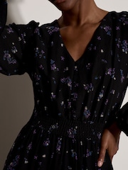 Apricot Black Vintage Floral Smocked Midi Dress - Image 3 of 4