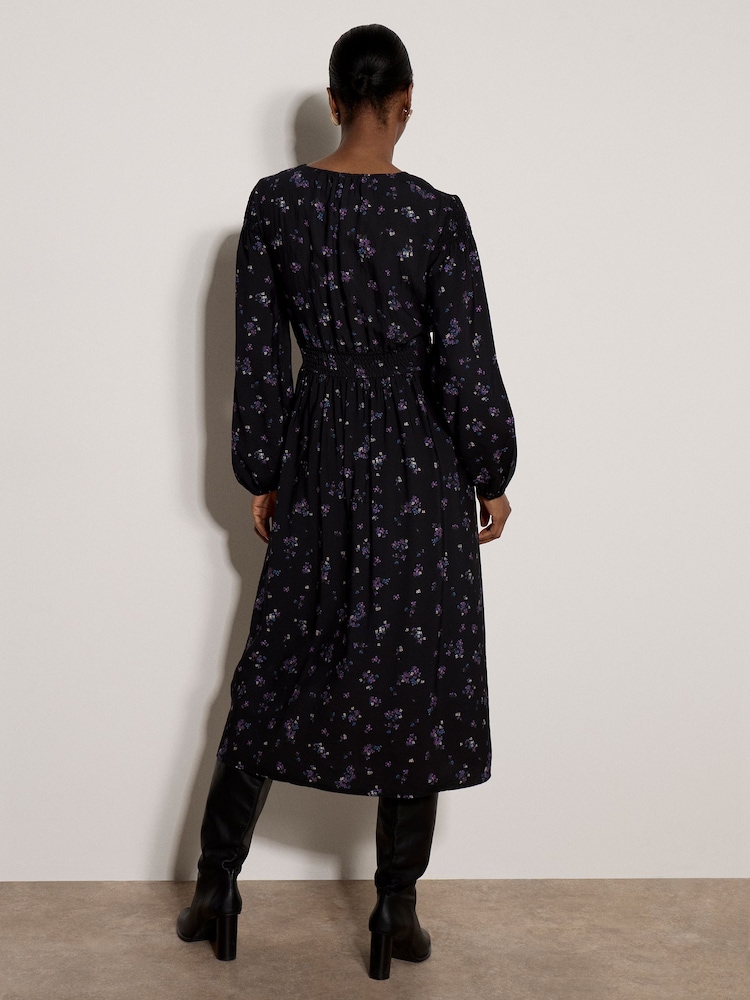 Apricot Black Vintage Floral Smocked Midi Dress - Image 4 of 4