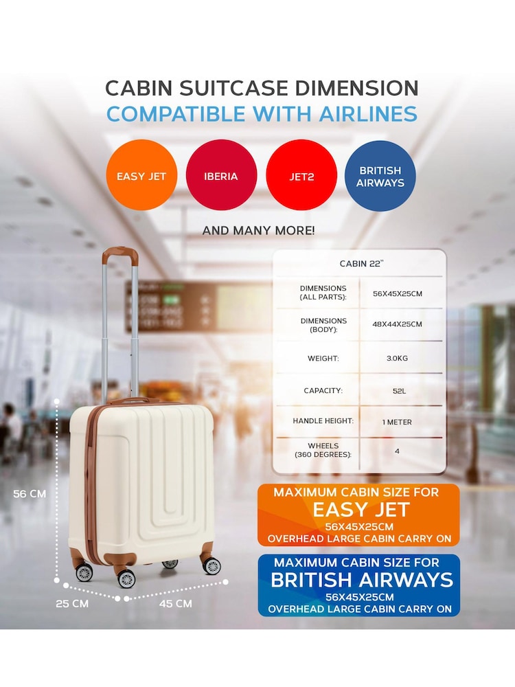 Flight Knight 56x45x25cm EasyJet Overhead 8 Wheel ABS Hard Case Cabin Carry On Hand Luggage - Image 3 of 7