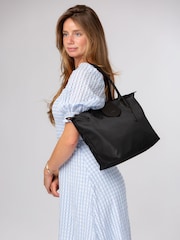Pure Luxuries London Black 'Josette' Canvas & Leather Tote Bag - Image 1 of 6