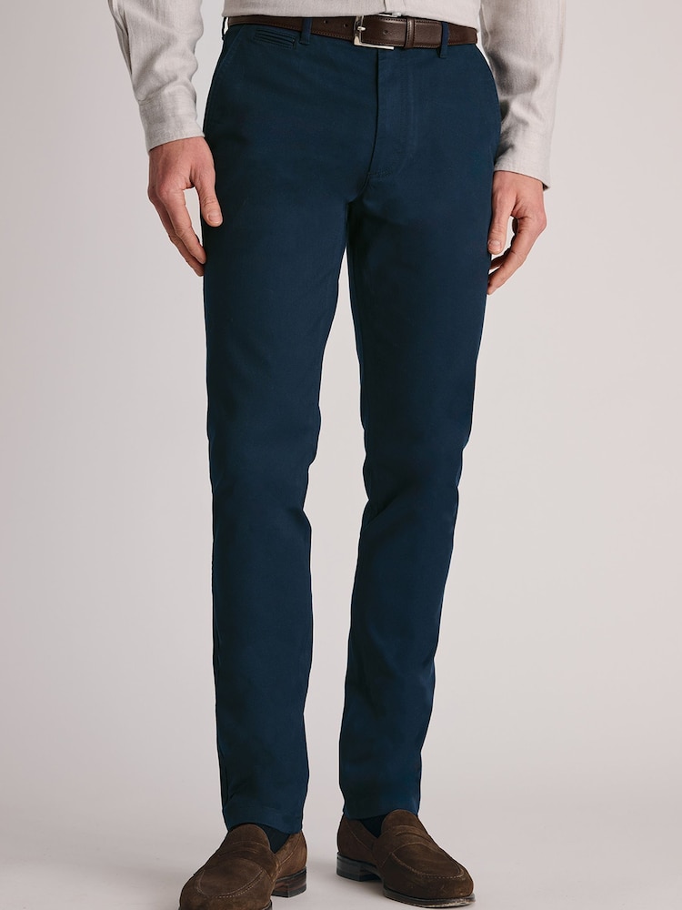Brook Taverner Blue Textured Stretch Cotton Trousers - Image 1 of 4 Brook Taverner Blue Textured Stretch Cotton Trousers - Image 1 of 4