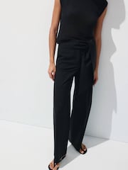 Mango Black Belted Wide Leg Trousers - Image 1 of 7