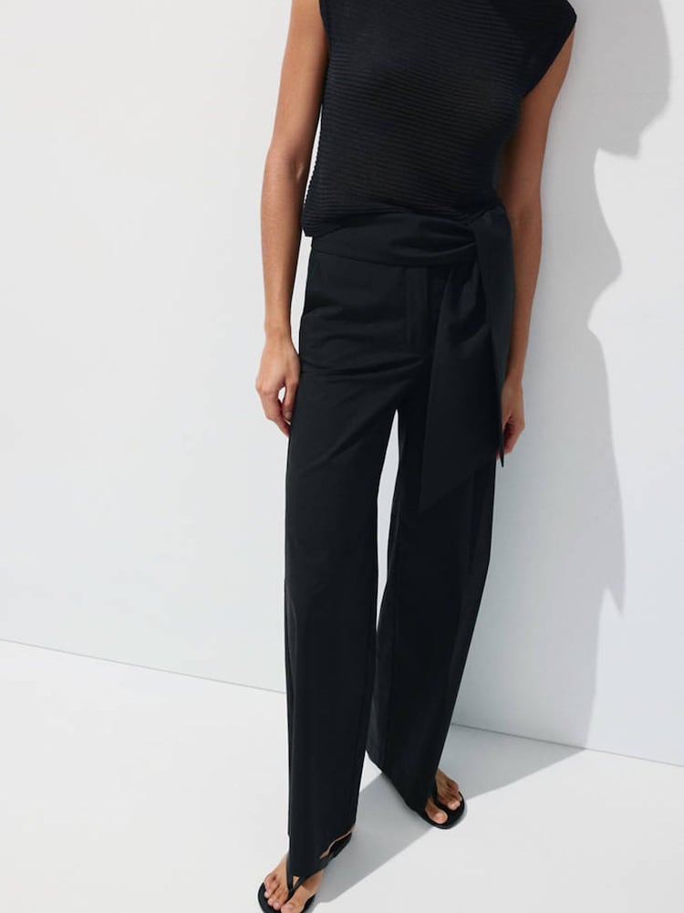 Mango Black Belted Wide Leg Trousers - Image 1 of 7 Mango Black Belted Wide Leg Trousers - Image 1 of 7