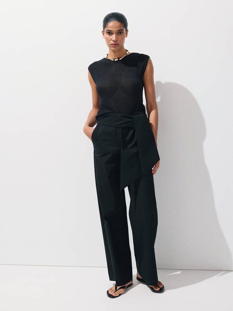 Mango Black Belted Wide Leg Trousers - Image 2 of 7 Mango Black Belted Wide Leg Trousers - Image 2 of 7