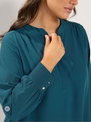 Yours Curve Green Half Placket Blouse - Image 4 of 6