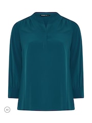 Yours Curve Green Half Placket Blouse - Image 5 of 6