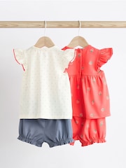 Red/ Navy/ White Strawberry 2 Pack Baby T-Shirts and Shorts Set - Image 2 of 12